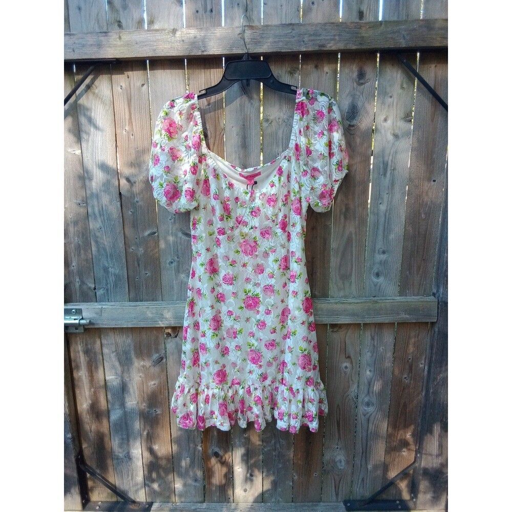 Betsey Johnson Pink and White Ruffled Mini Dress